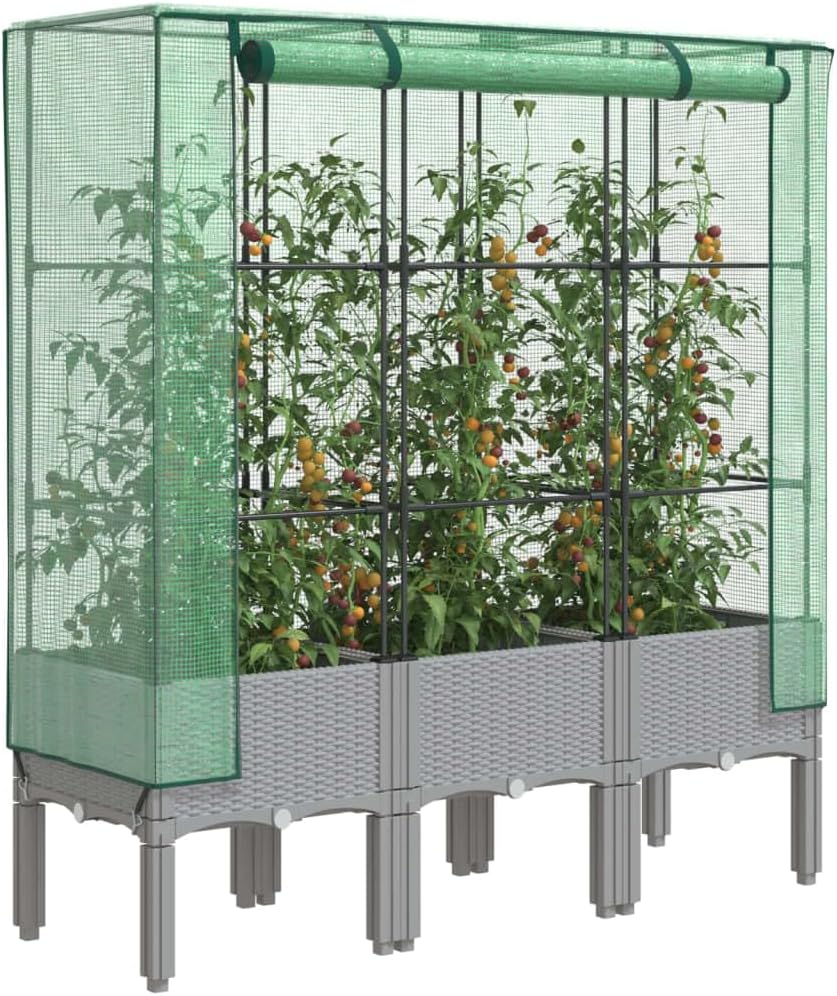 vidaXL Hochbeet, Pflanzkasten mit Gewächshaus-Aufsatz, Frühbeet für Balkon Garten Terrasse, Gemüsebeet Blumenbeet Pflanzbeet, Rattan-Optik