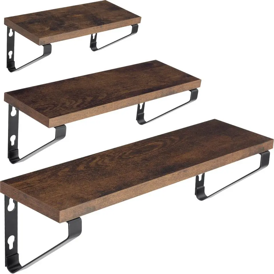tectake 3 wandplanken Cowell, Industrieel Hout Donker, Rustiek