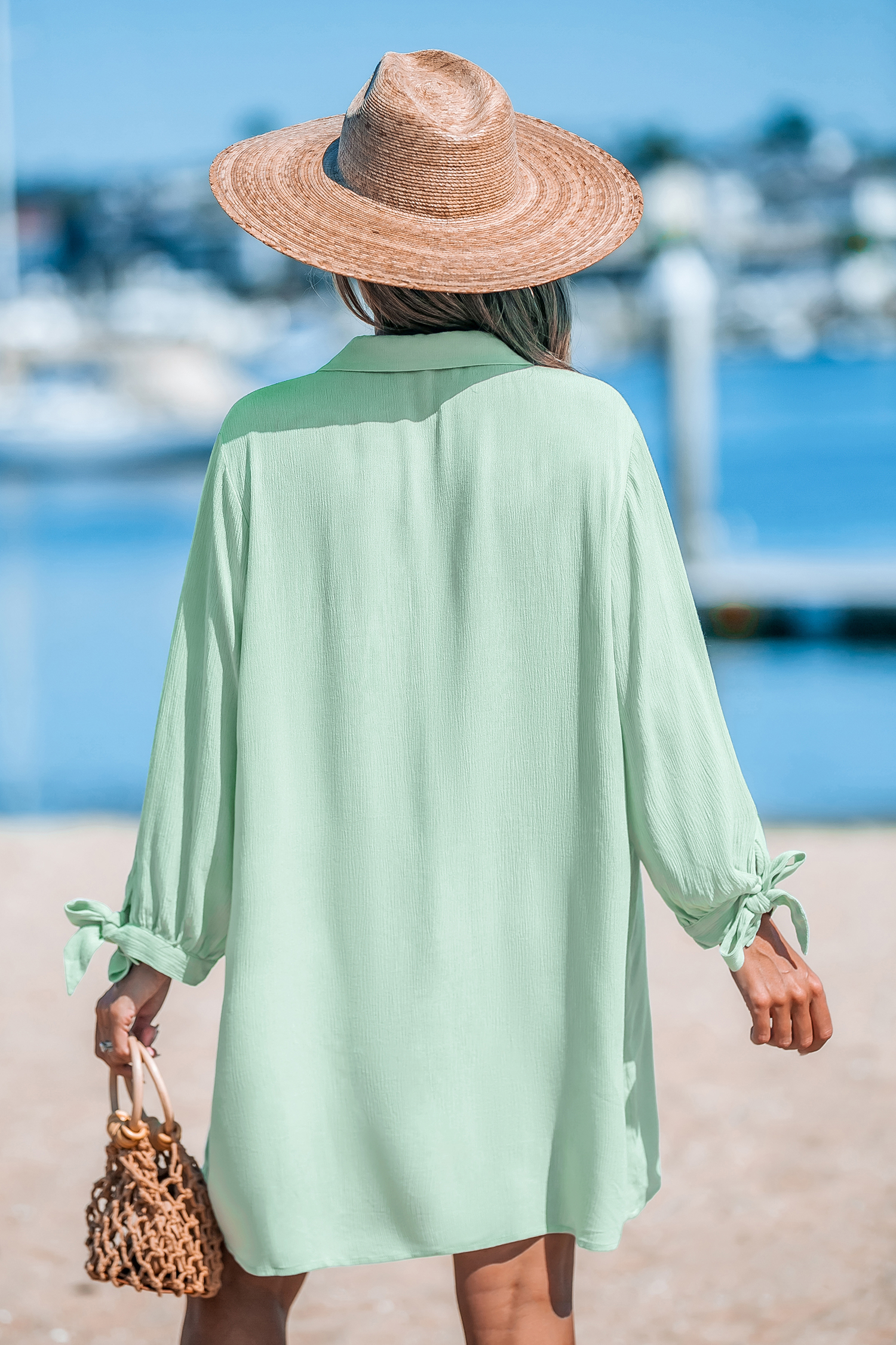 Robe chemise cover up à col en V et manches longues