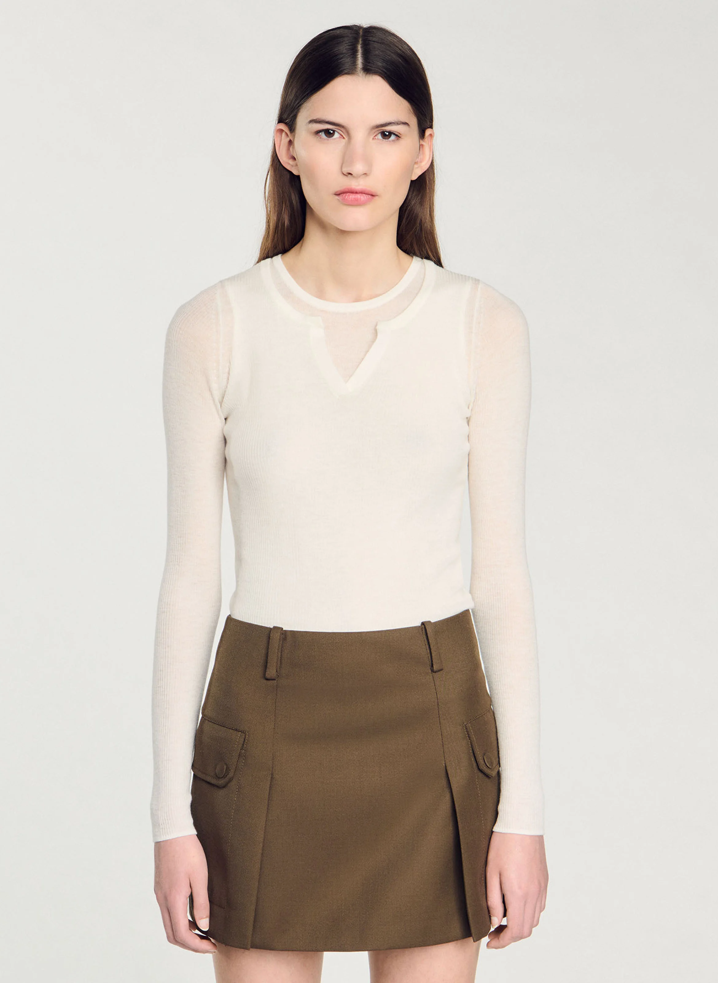 Pull col rond 2 en 1 en laine | Blanc