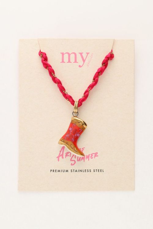 Art rode koord ketting met western boot