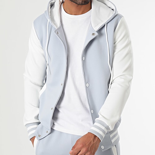 Ensemble Veste Teddy Capuche Et Pantalon Jogging 0139 Gris Blanc
