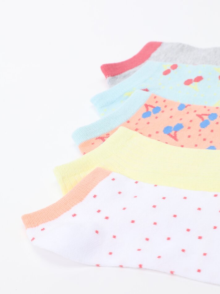 Pacote com 5 pares de meias curtas estampadas - Cores Variadas
