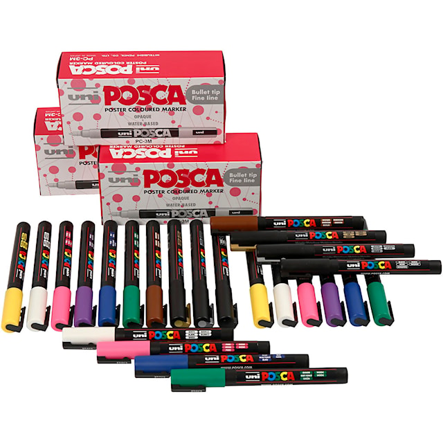 Posca Tusj, nr. PC-3M, strek 0,9-1,3 mm, fine, ass. farger, 12 stk./ 1 pk.