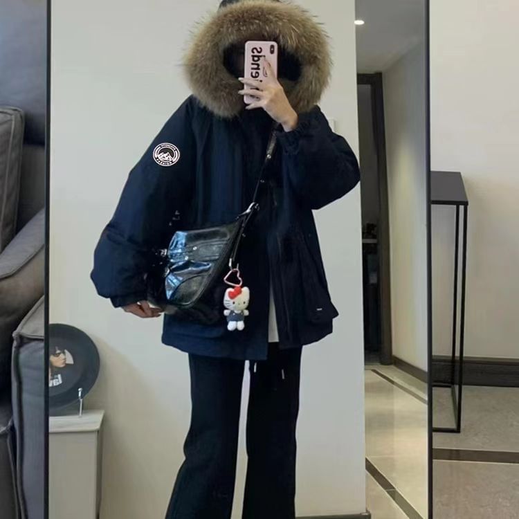Sistyr - Fluffy Trim Hooded Plain Puffer Jacket met rits