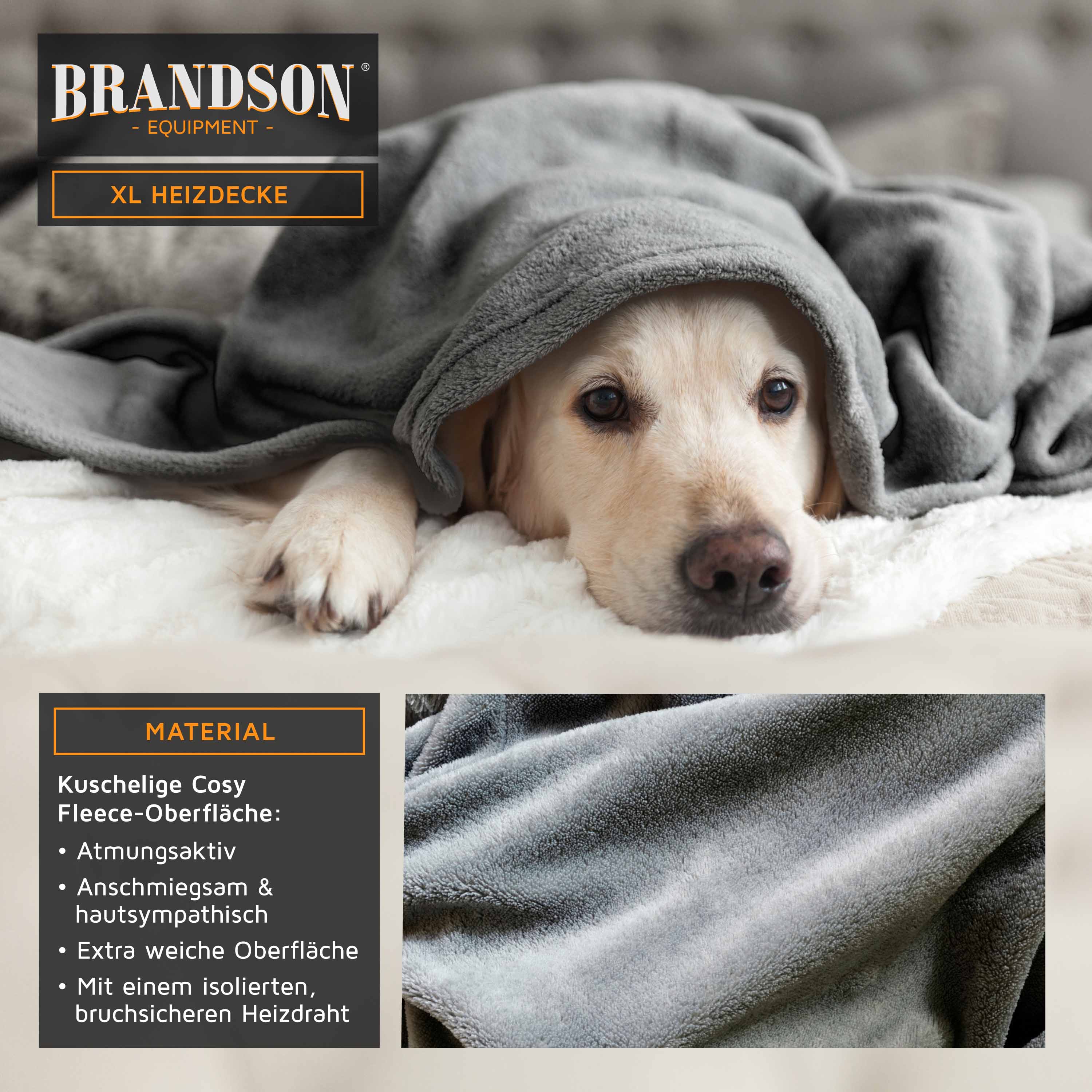 Brandson Heizdecke, elektrische Wärmedecke XXL, 180x130cm, Kuscheldecke mit 3 Temperaturstufen, 120W, Abschaltautomatik, Timerfunktion, Grau