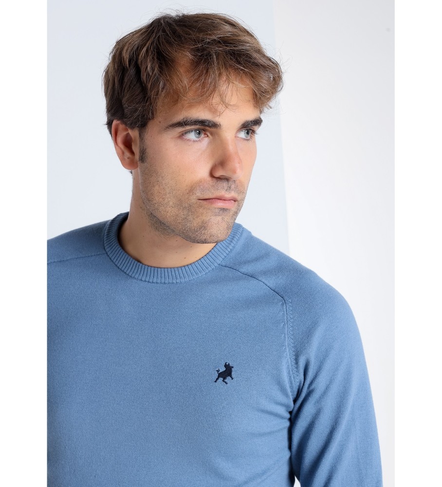 Blusa básica de malha Lois Jersey com touro azul bordado