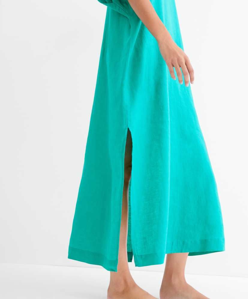 Vestido túnica com gola alta, 100% linho