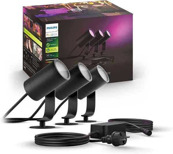 Philips Hue White and Color Ambiance Lily - Spotlys - LED - 8 W - 16 millioner farver - 2200-6500 K - sort, krom-matteret (pakke med 3)