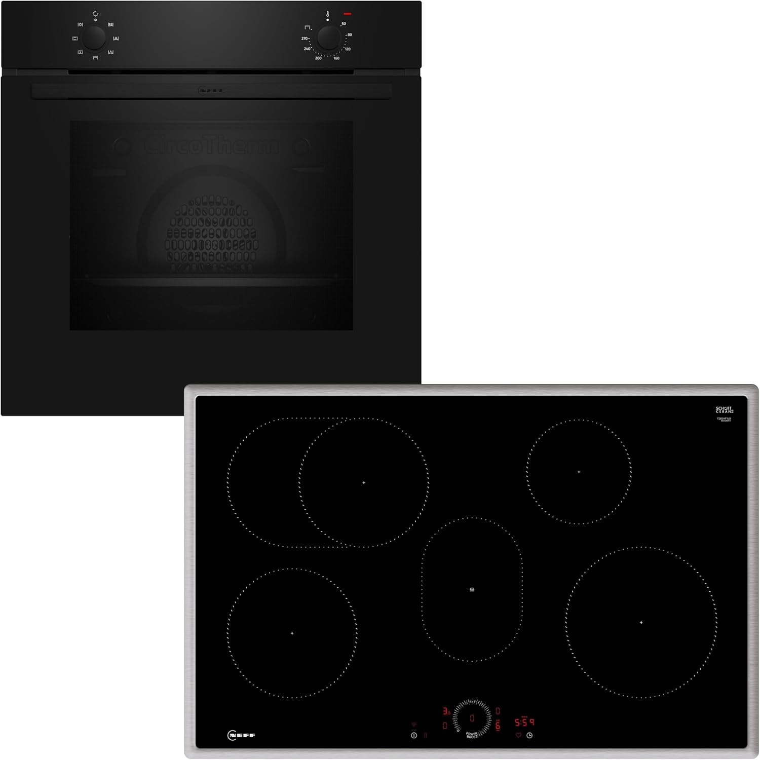 NEFF BX38IB, N30, Einbau-Herd-Set, Integrierbare Herd-Kochfeld-Kombination 60 cm breit, CircoTherm, Schnellaufheizung, Twist Touch, Home Connect, Schwarz