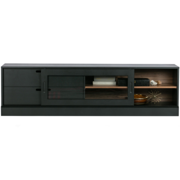 WOOOD TV meubel James zwart notenprint grenenhout 50x180 cm