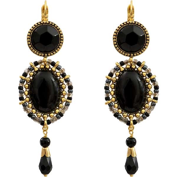 Boucles d'oreilles Indian Song - Métal doré, agate, perles de rocaille & perles de verre