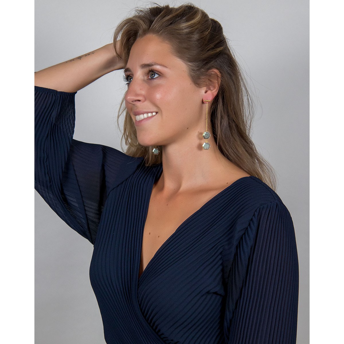 Boucles d'Oreilles Labradorite Facettée en Argent 925 Doré à l'Or Fin | Aden Boutique