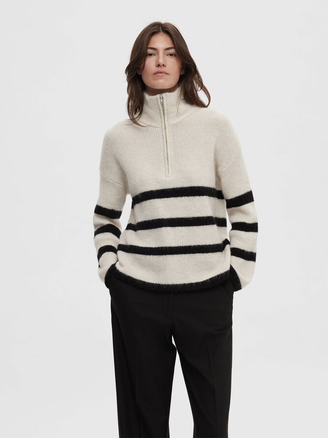 Selected Femme SLFMALINE LS WOOL KNIT HALF ZIP NOOS Birch/black