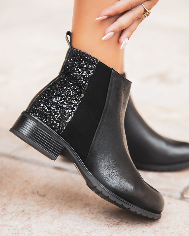 Bottine femme basse noir paillettes - Ludmila