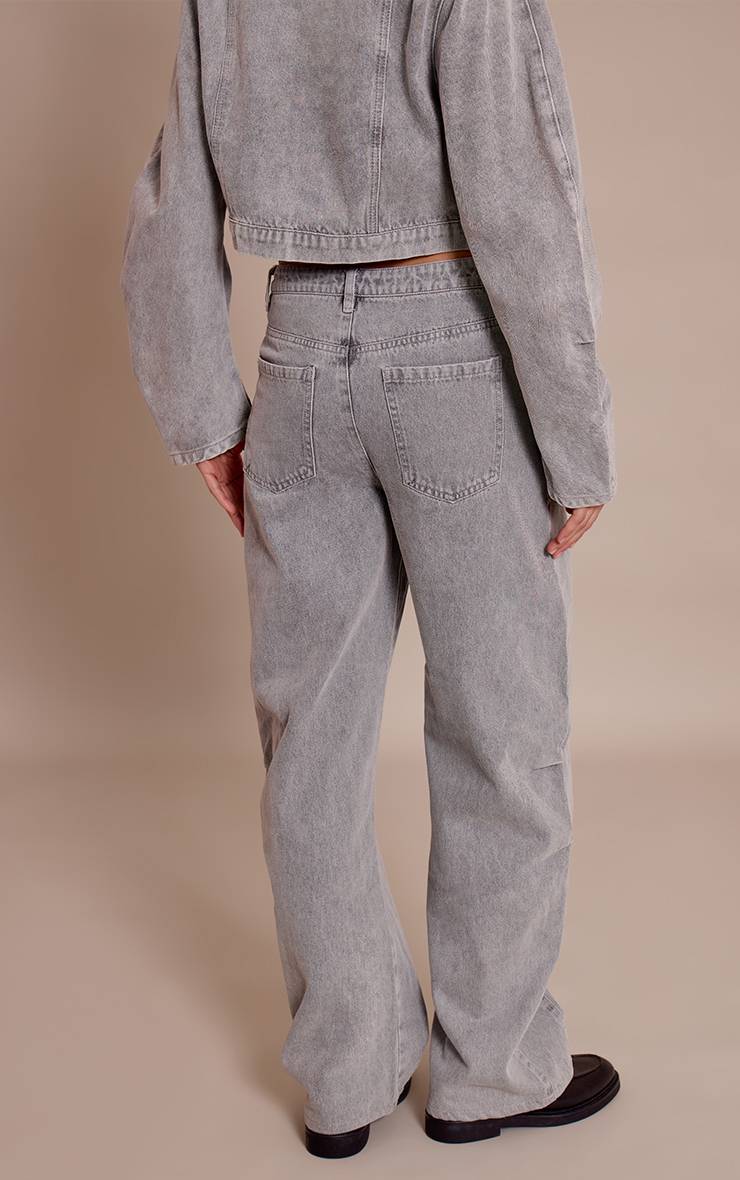 Gris Jean Barrel Taille Mi-haute Avec Détails De Coutures
