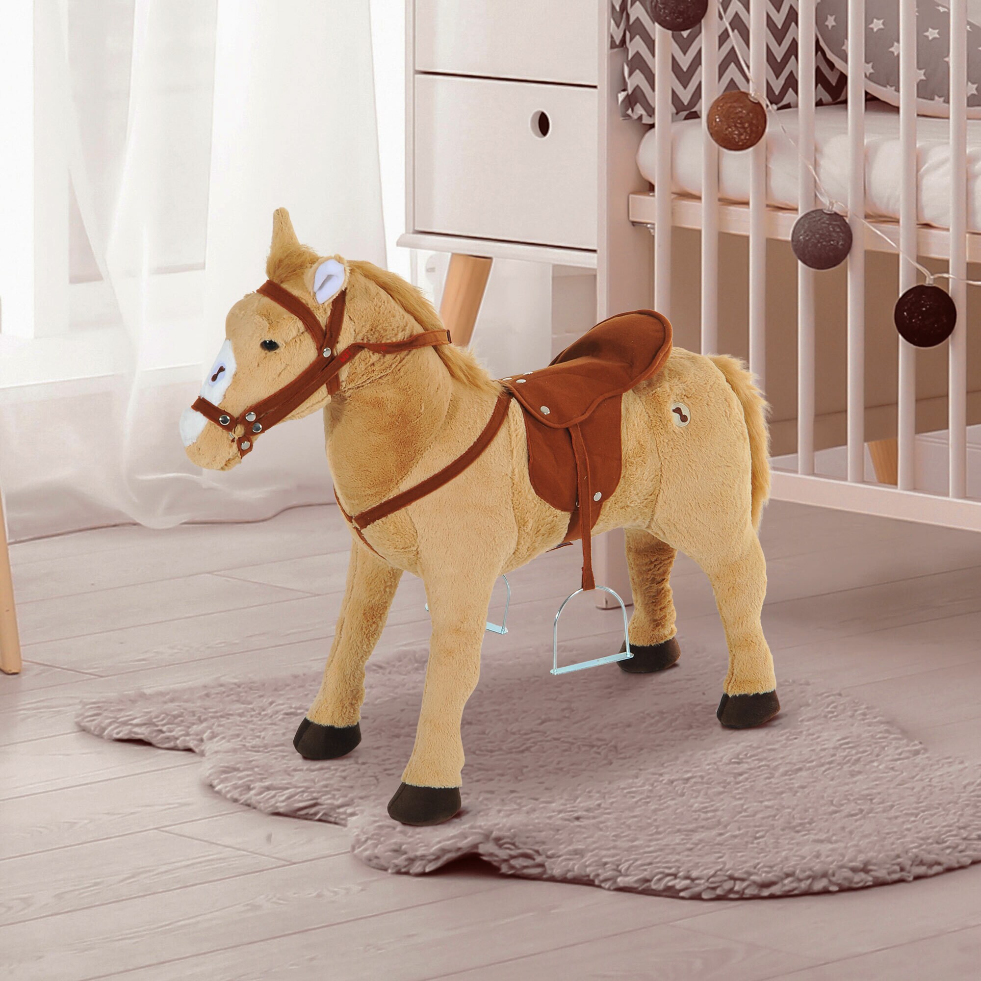 HOMCOM Kinderpferd für Kinder ab 3 Jahren beige 85 x 28 x 60 cm (LxBxH)