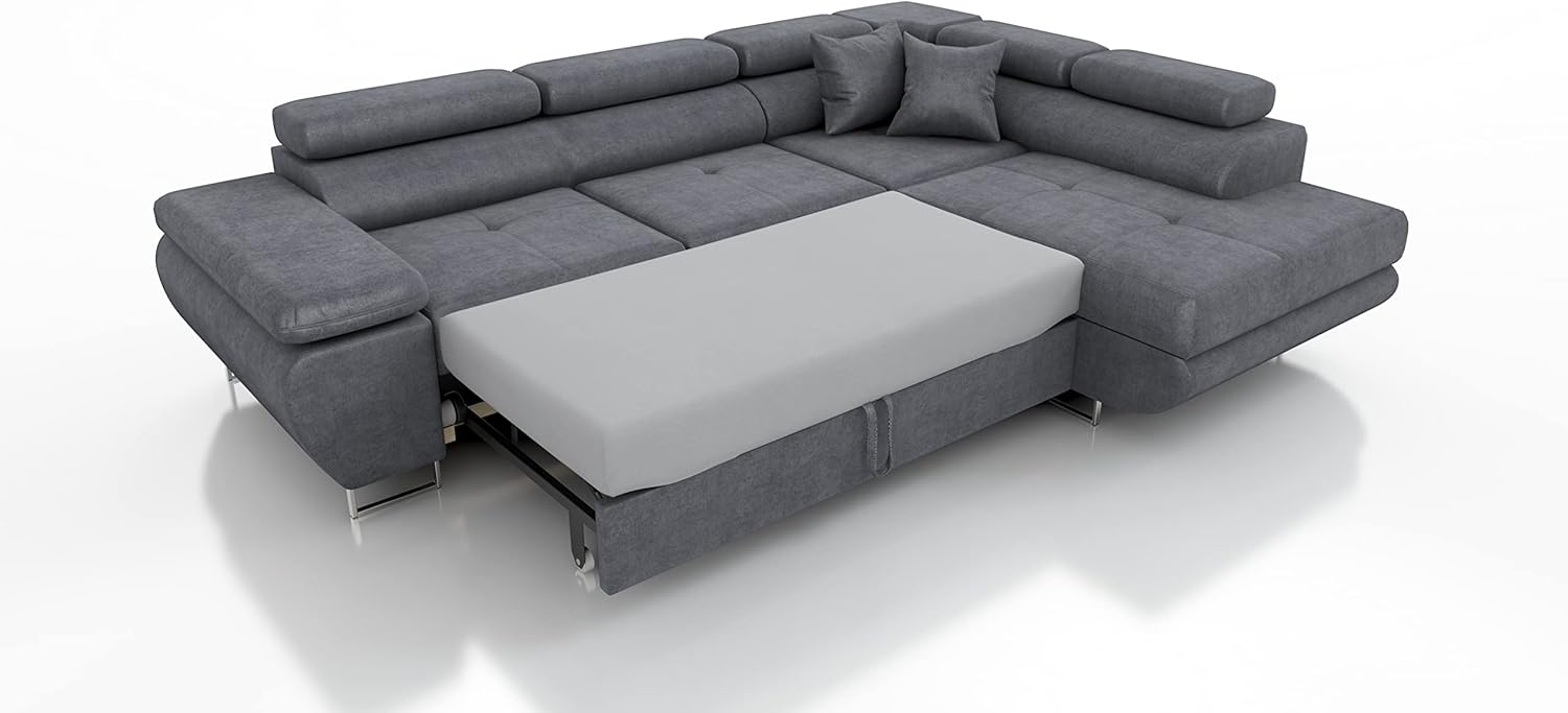 Robin Inspire Saturn Premium Ecksofa Schlaffunktion Bettkasten Verstellbare Kopfstützen Kissen Sofa L-Form Schlafsofa Freistehende Eckcouch Schlafcouch Wohnzimmermöbel Wohnlandschaft Kingston-Stoff
