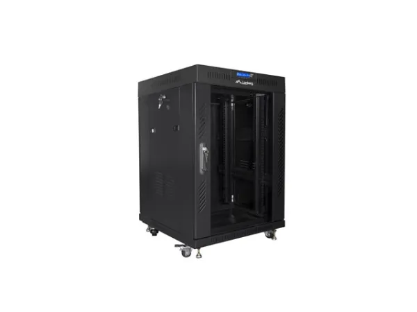 Lanberg - Rack kabinet - med display, 2 køleblæsere - sort, RAL 9004 - 15U - 19