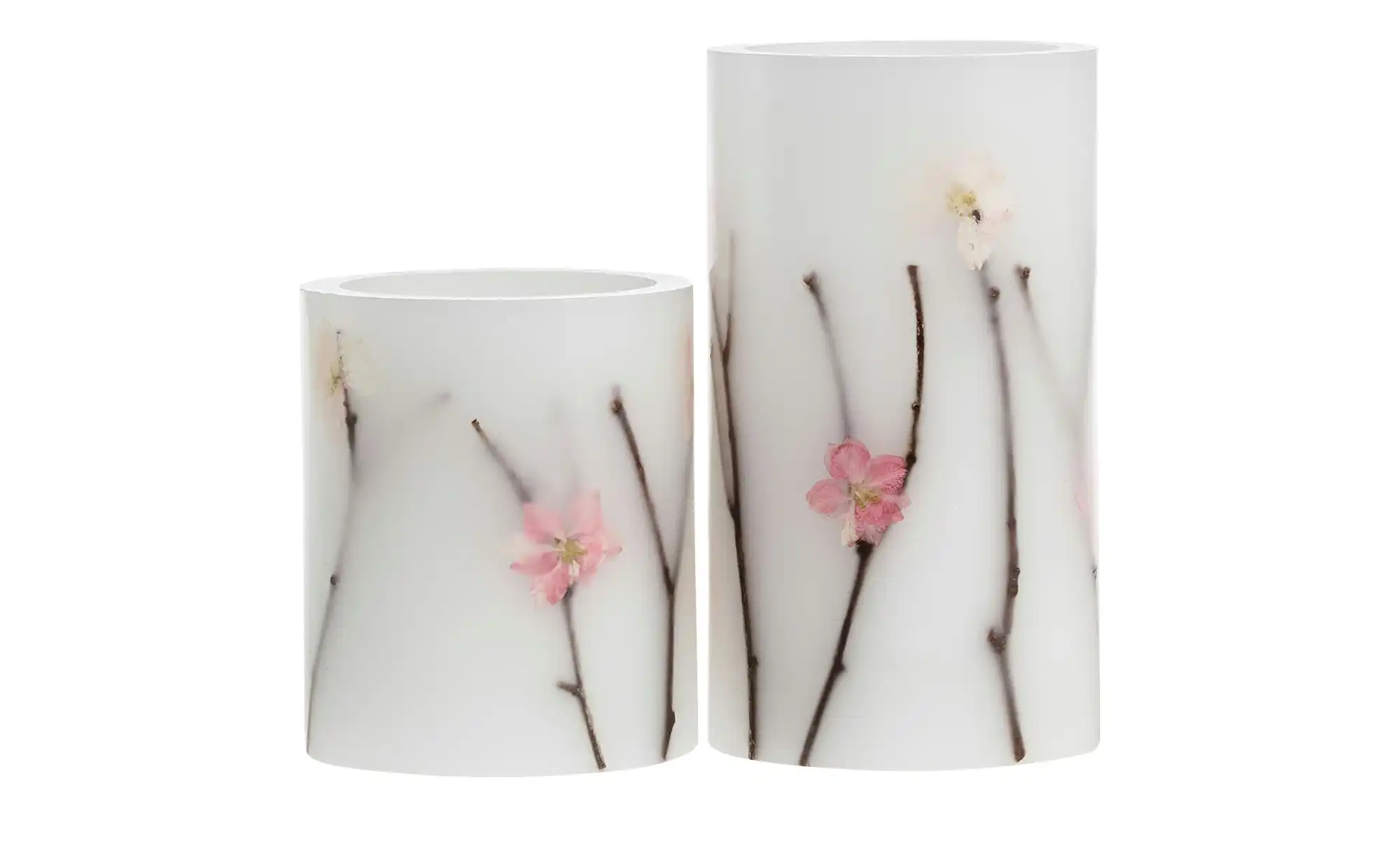 LED-Echtwachs-Kerzen 2er-Set, weiß mit Blumen