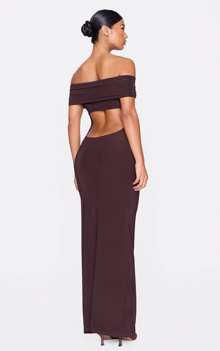 Chocolat Robe Maxi Bardot Dos Ouvert