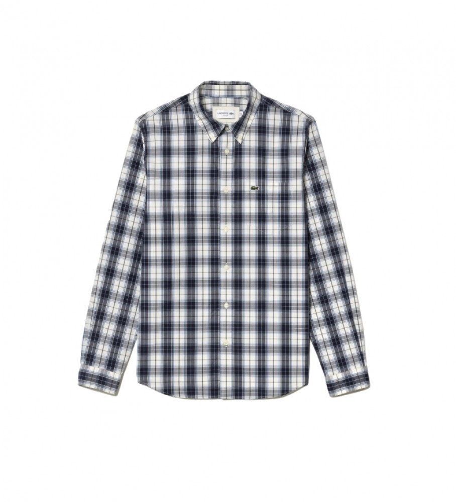 Camisa Lacoste com elástico e estampa xadrez azul.