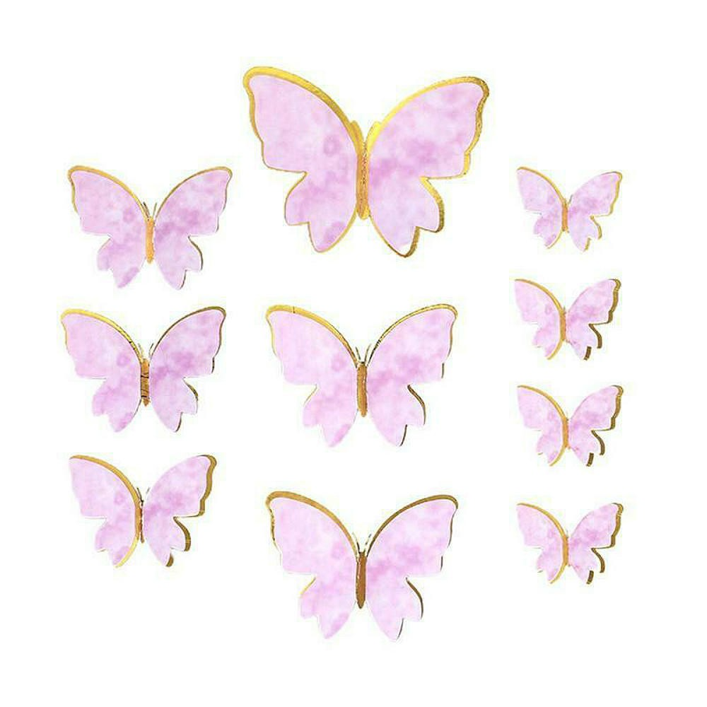 (10-tlg. Set) Kuchenstecker Schmetterling Tortenstecker Topper Dekoration für Torten / Kuchen - Rosa / Gold / Style 2