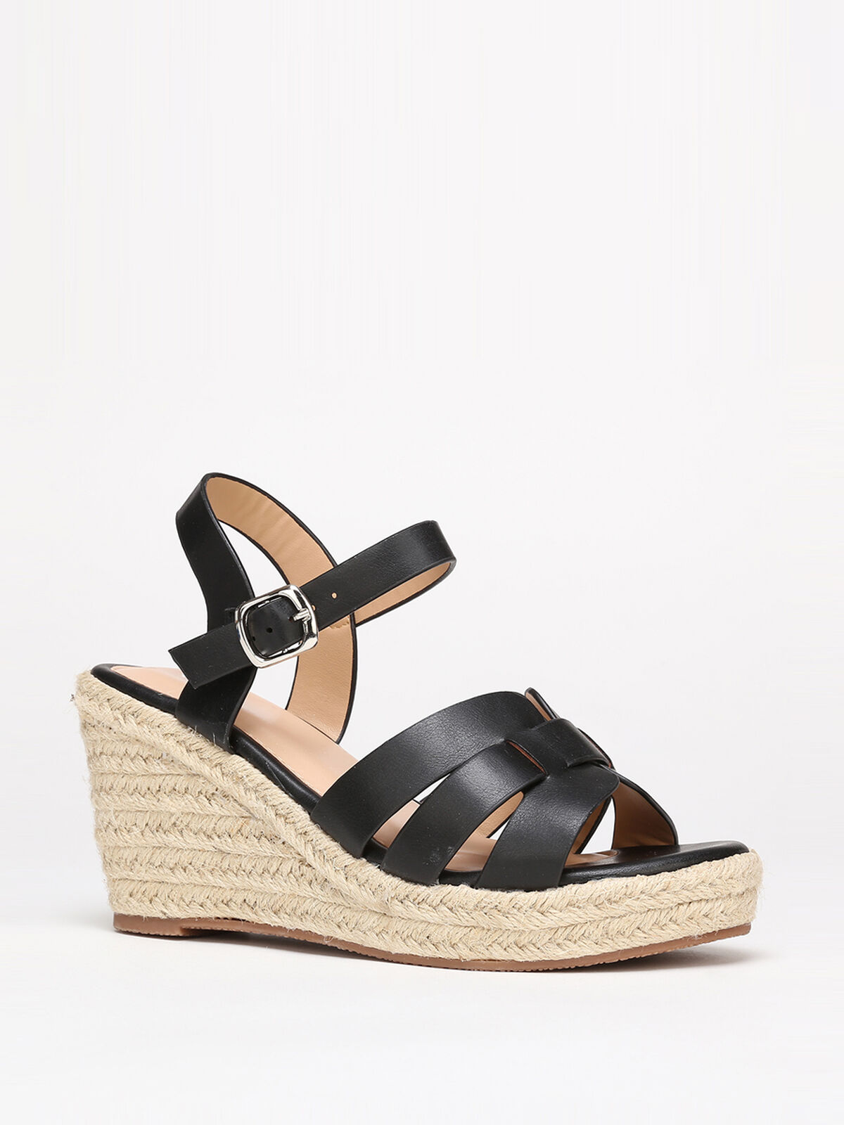 Sandales compensées multi-brides- Noir
