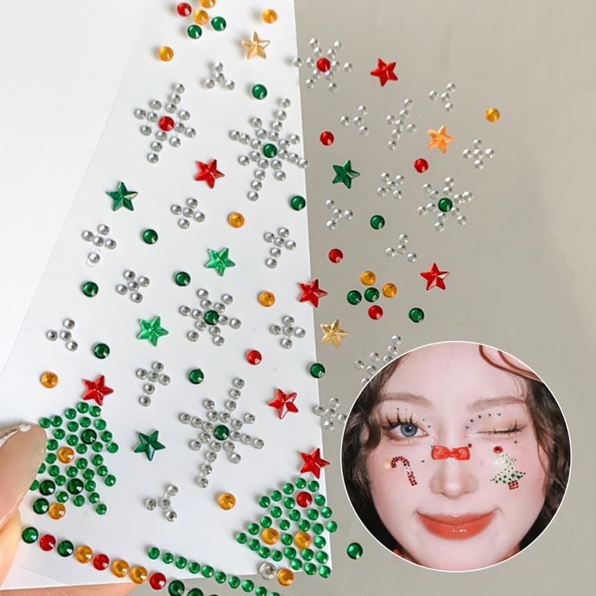 denivyse - Kerstboom strass gezicht make-up sticker (verschillende ontwerpen)