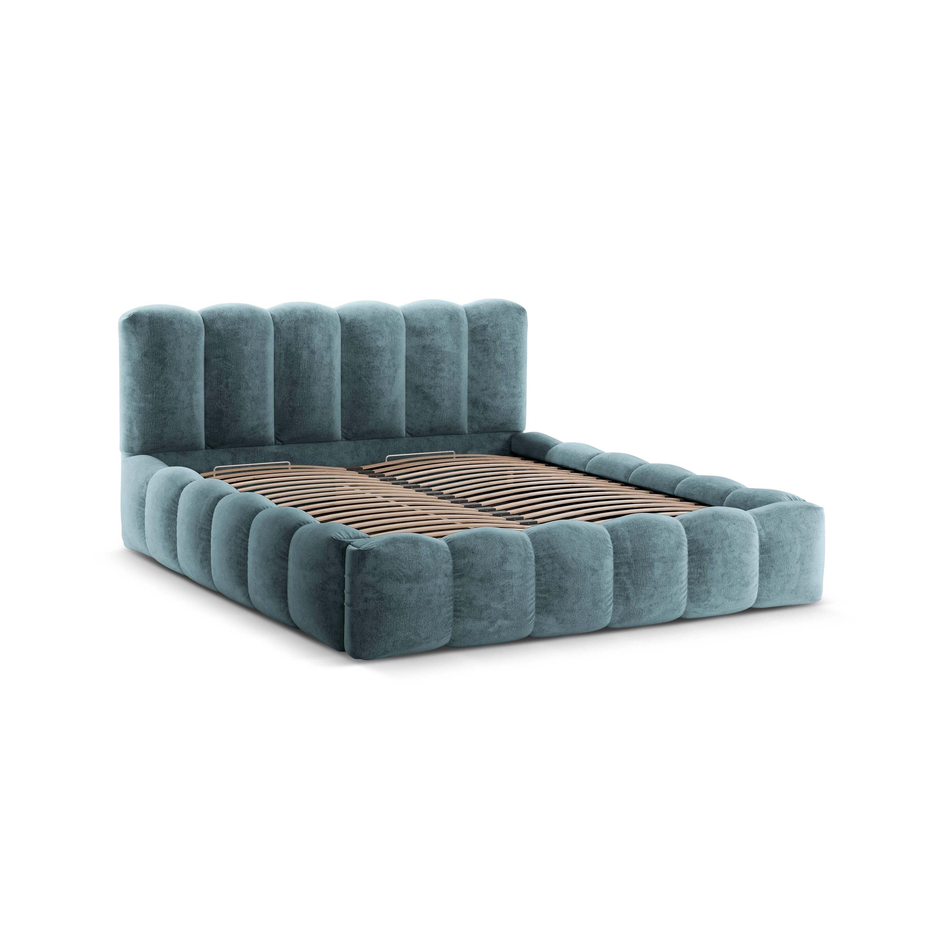 Micadoni Lupine Bedframe met Opbergruimte 180 x 200 cm - Chenille - Denimblauw