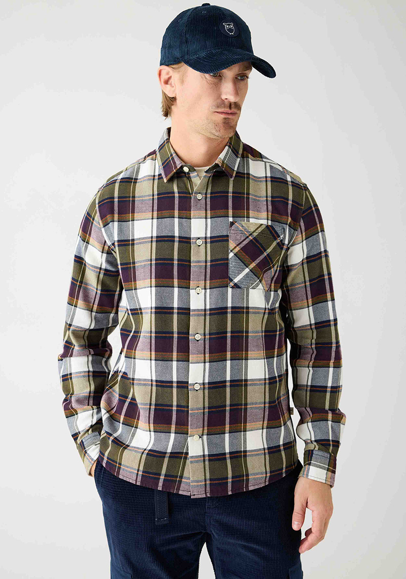 Knowledge Cotton Apparel Flanellhemd Light Flannel Checkered Blue Check
