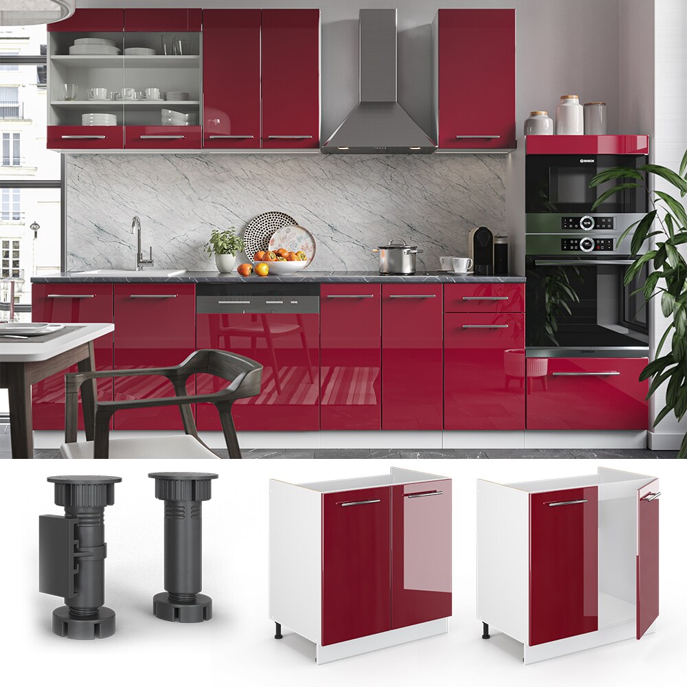 VICCO Spülenunterschrank 80 cm Bordeaux Hochglanz Küchenschrank Hängeschrank Küchenzeile Fame-Line