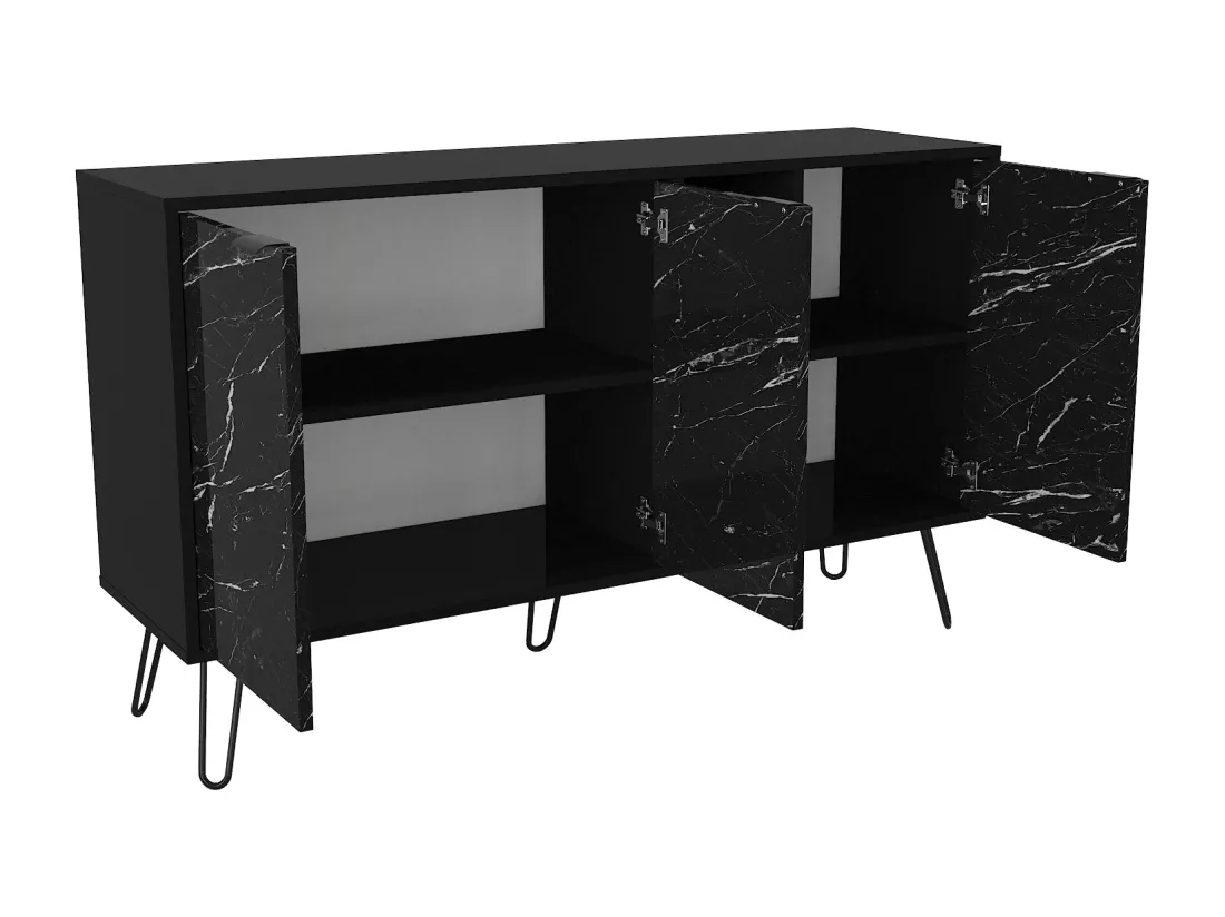 Buffet avec 3 portes et 3 niches - Effet marbre noir - POMONA