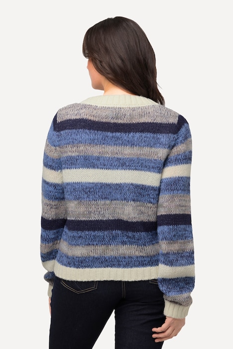 Strickjacke, Streifen, kurz, V-Ausschnitt, Langarm