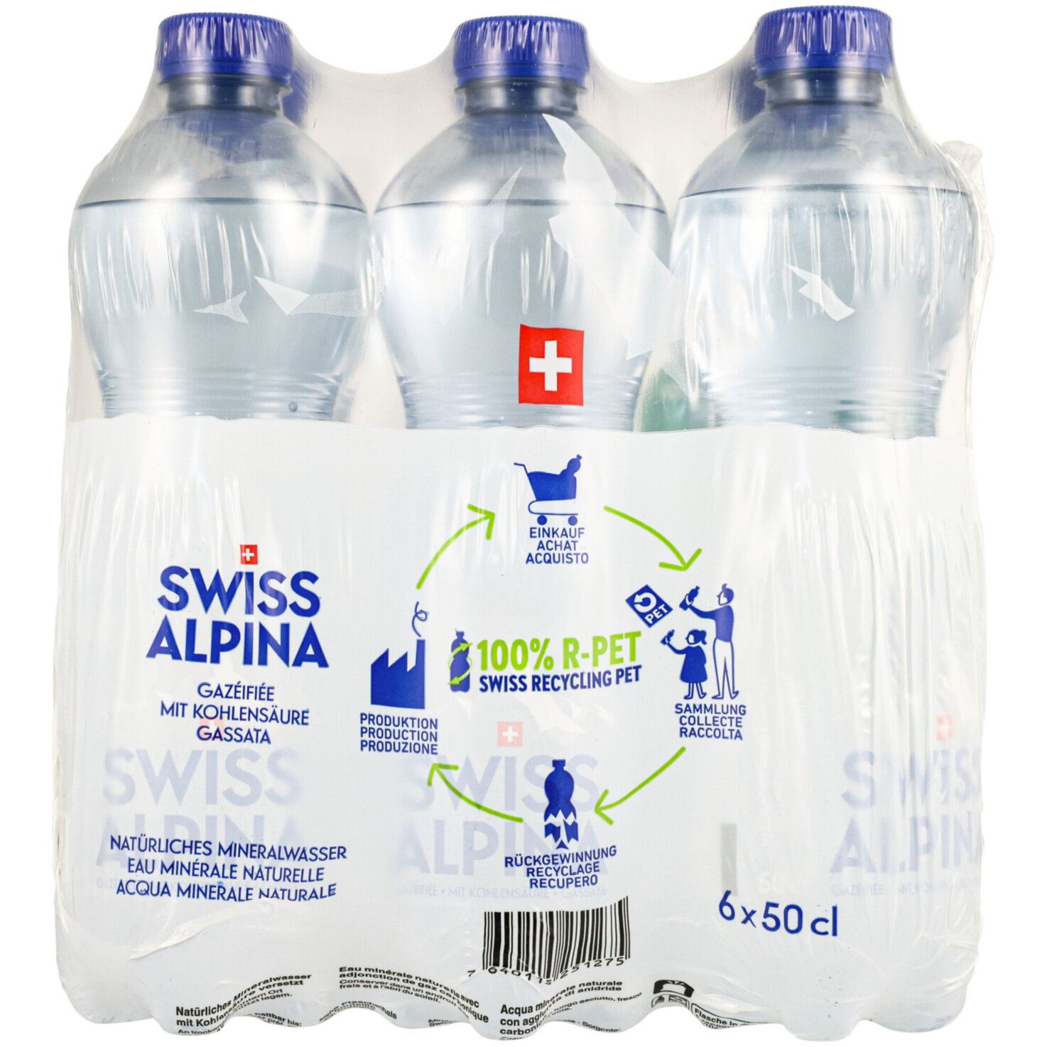 Swiss Alpina Blau Mineralwasser mit Kohlensäure 6x50cl -300cl