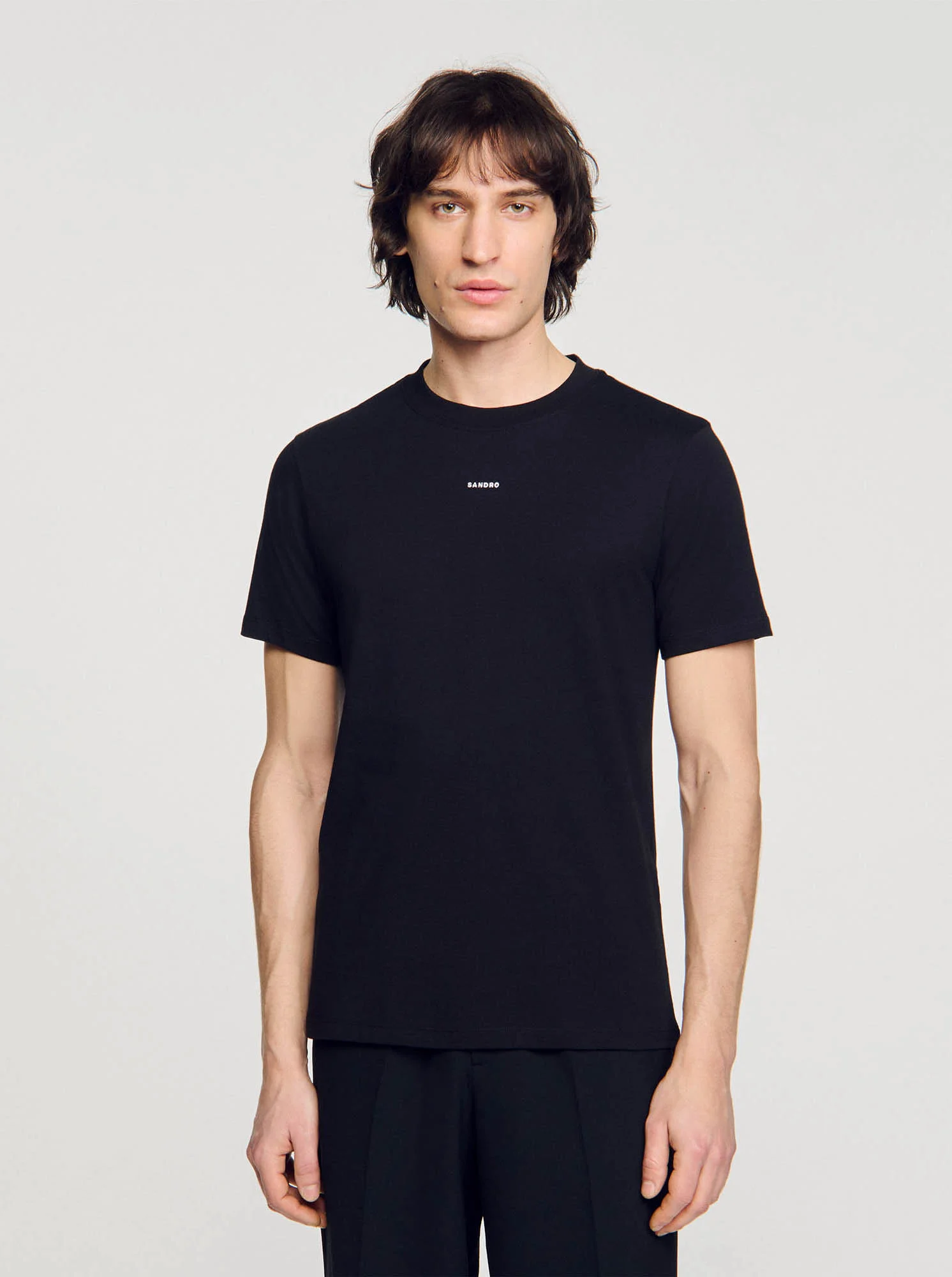 Tee-shirt droit col rond en coton | Noir