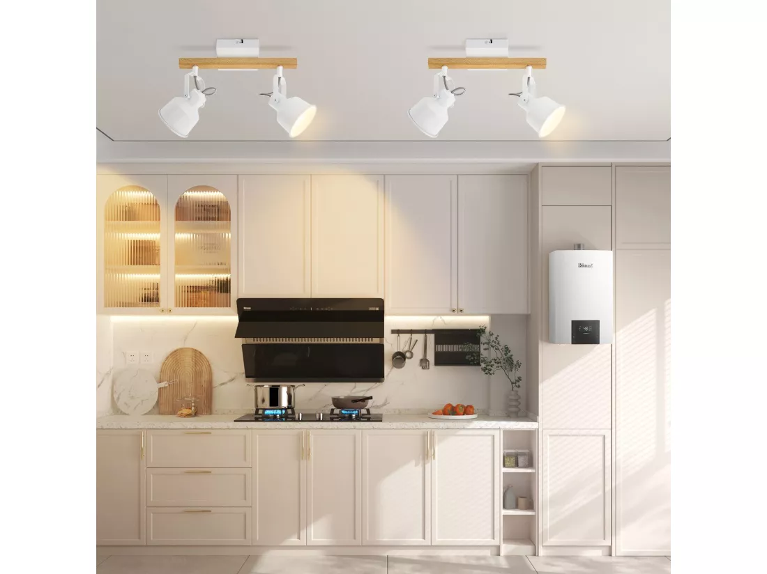 NETTLIFE Spot de Plafond 2 Flammes Orientable à 350° Vintage Douille E14 de conception de haute qualité en bois veiné