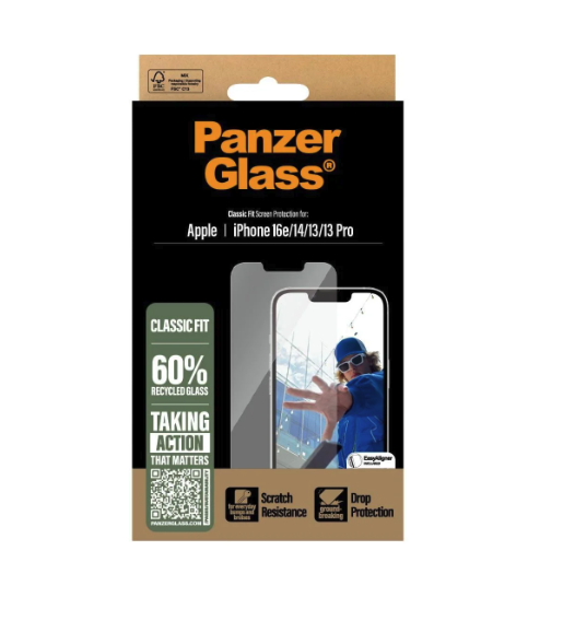 iPhone 16e / 14 / 13 / 13 Pro Antibakterielle Panzer Glas Displayschutz Case Friendly (PGRCLFIG29845)