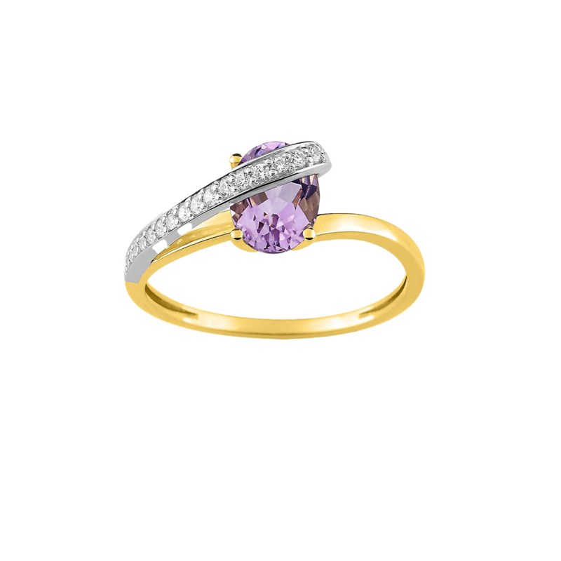 Bague femme - Améthyste et Oxyde de zirconium - Or 18 Carats