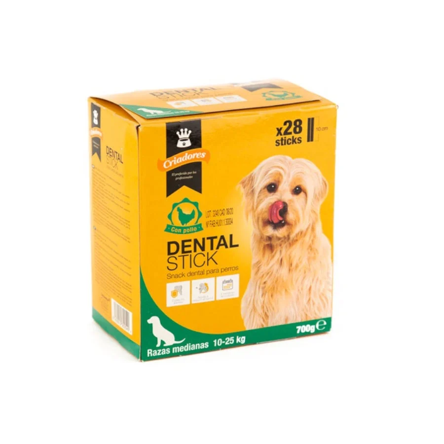 Petiscos dentais para cães de porte médio da Breeders, sabor frango.