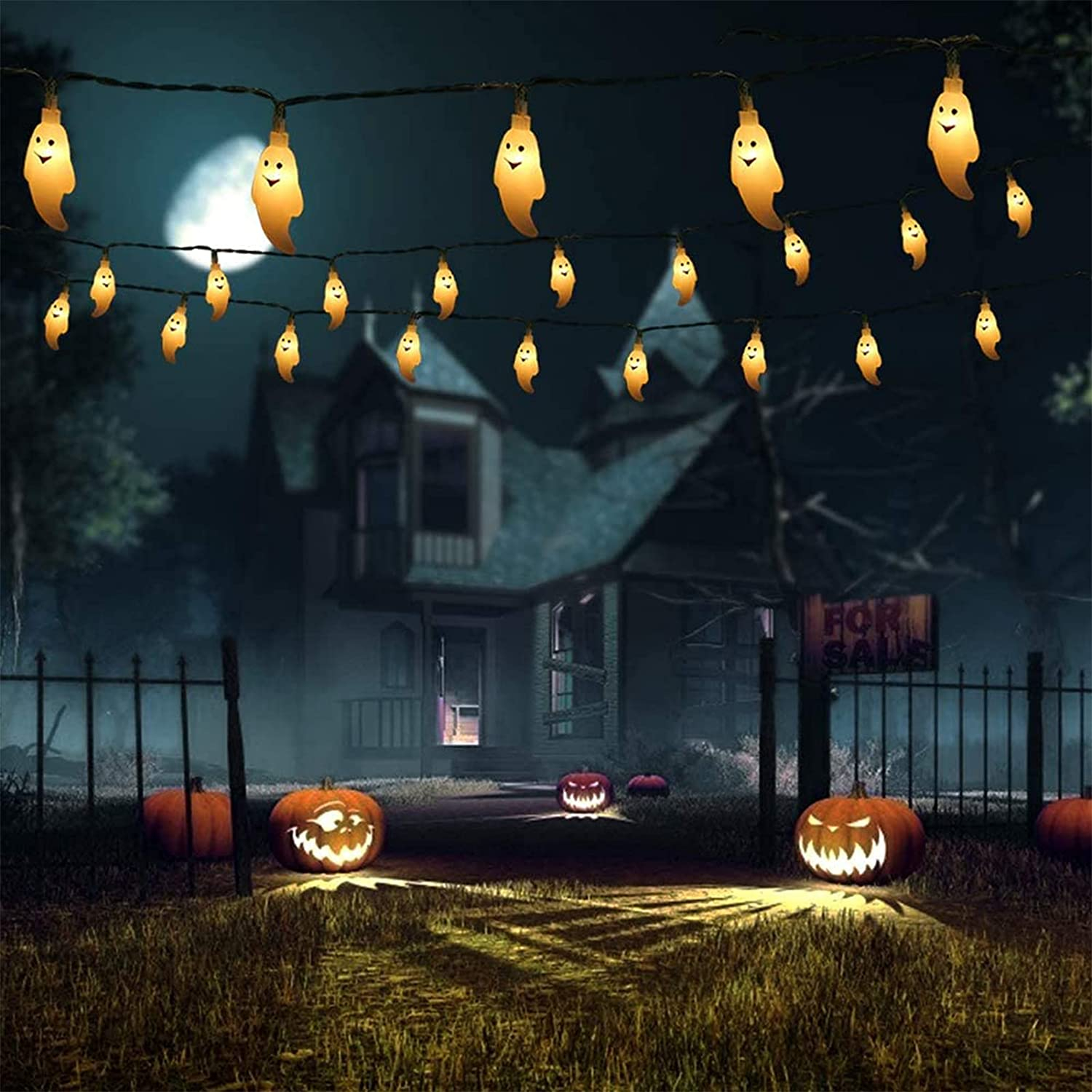 (3m) 30 LED's Halloween Party Deko Lichterkette Gespenst Geist Beleuchtung (Batteriebetrieben) - Warmweiss