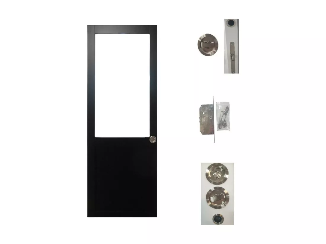Porte Coulissante Atelier Noir H204 X L73 Sans Meneau + Serrure à Condamnation Gd Menuiseries
