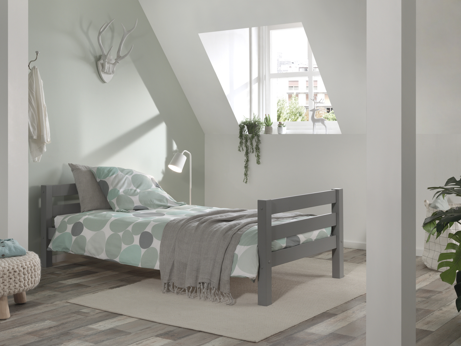 Einzelbett PINO - grau - Kiefer massiv - 90x200 cm