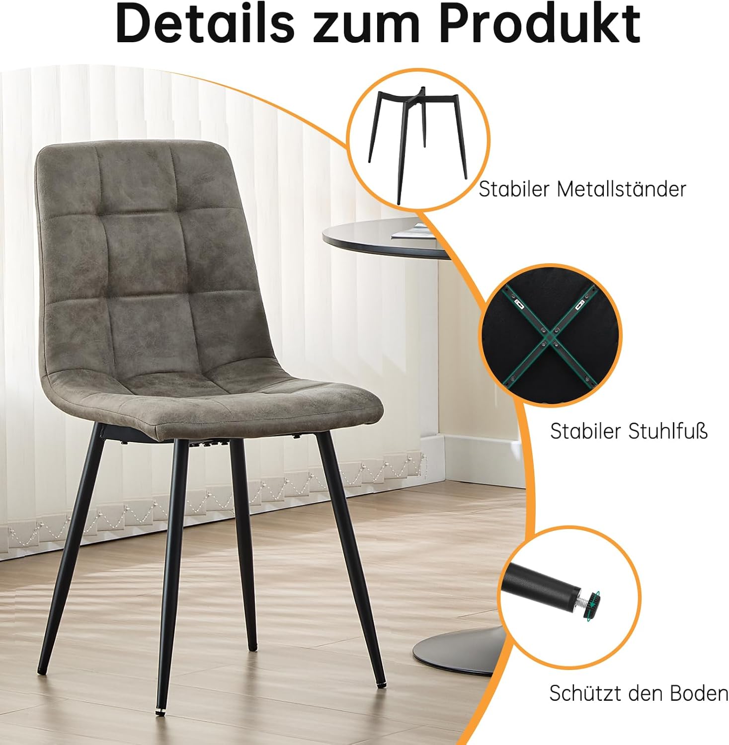 Essgruppen Esstisch mit 6 Khaki Stühlen,140 x 80 x 76 cm Rechteckig Esstisch aus Holz mit Esszimmerstühle mit technisches Tuch,für Küche Esszimmer und Wohnzimmer