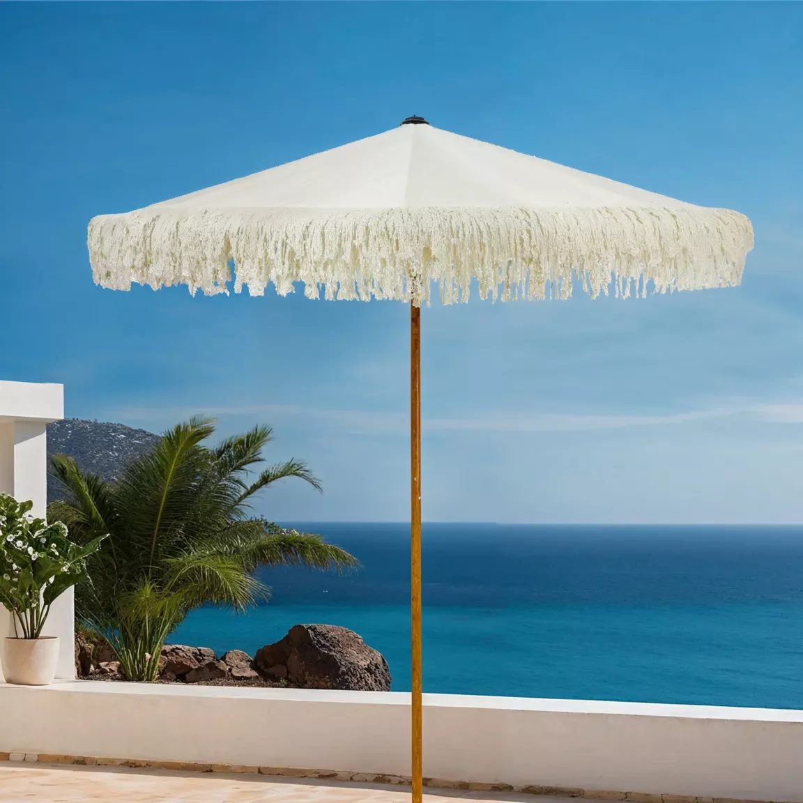 Parasol de jardin rond à franges (D2 m) Valparaiso Blanc