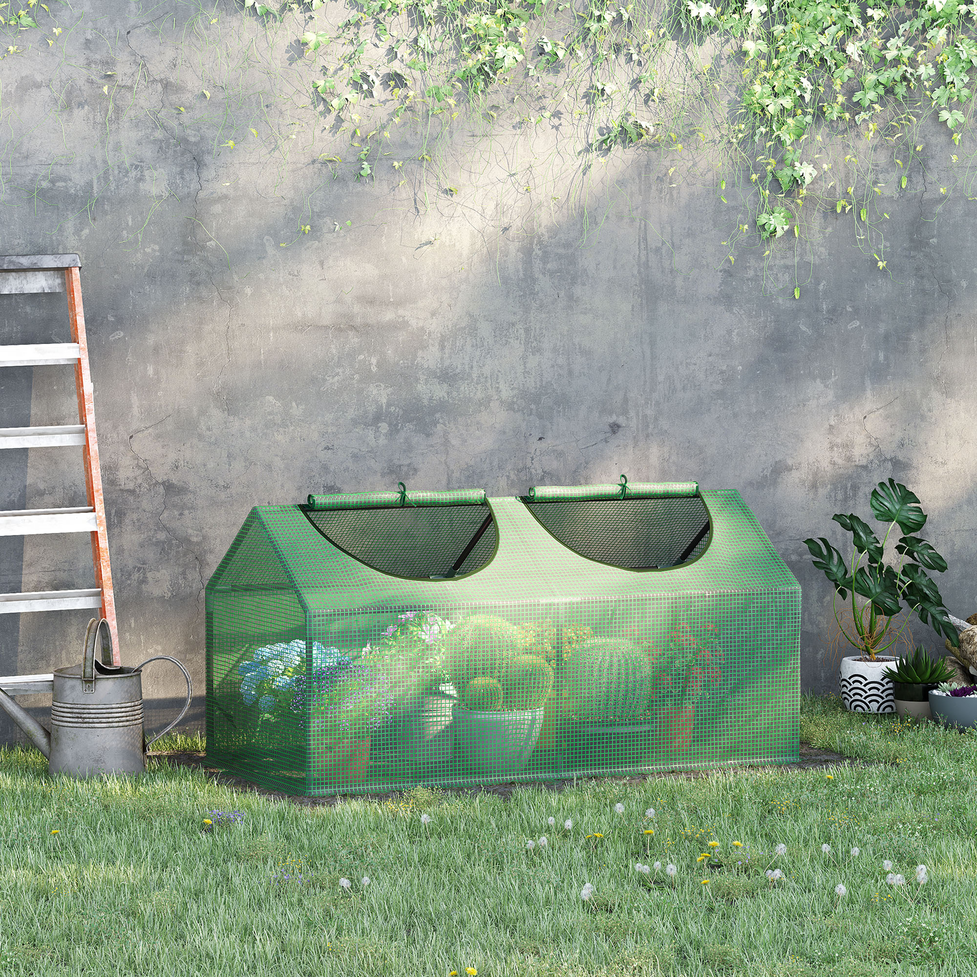 Estufa Outsunny Terrace 120x60x60 cm em aço para jardim com 2 janelas de enrolar, ideal para cultivo de plantas, vegetais, flores e muito mais.
