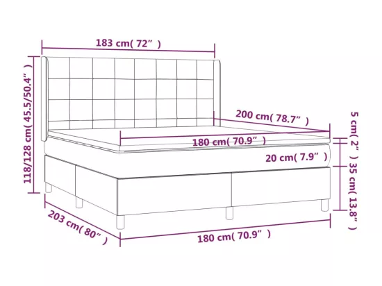 Sommier tapissier et matelas et LED Gris foncé 180x200 cm Tissu
