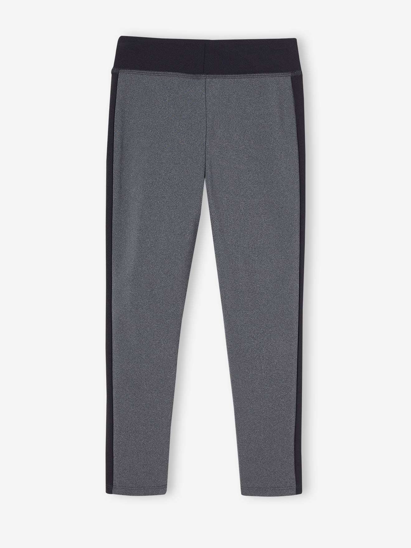 Leggings esportivas lisas rosa claro para meninas com listras laterais.