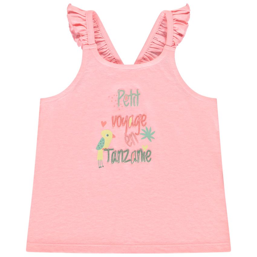 Débardeur volanté puff print Tanzanie pour bébé fille - Rose
