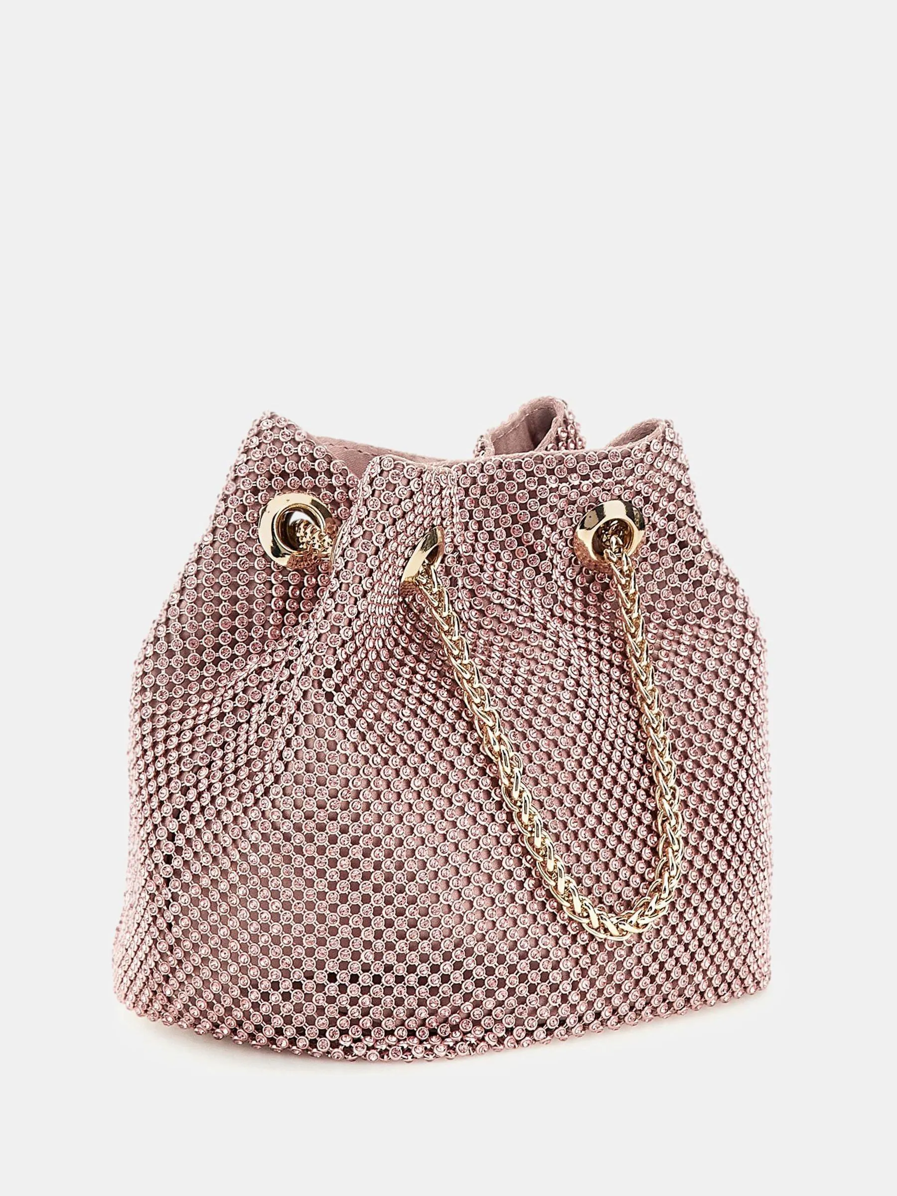 Roze - Guess Zalina Rhinestone Embellished Pouch Bucket Bag